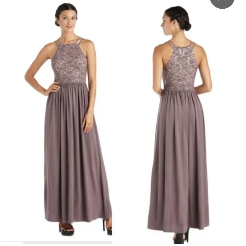 Nightway halter shimmer sequin lace maxi dress sz 8 *AH - Picture 2 of 9